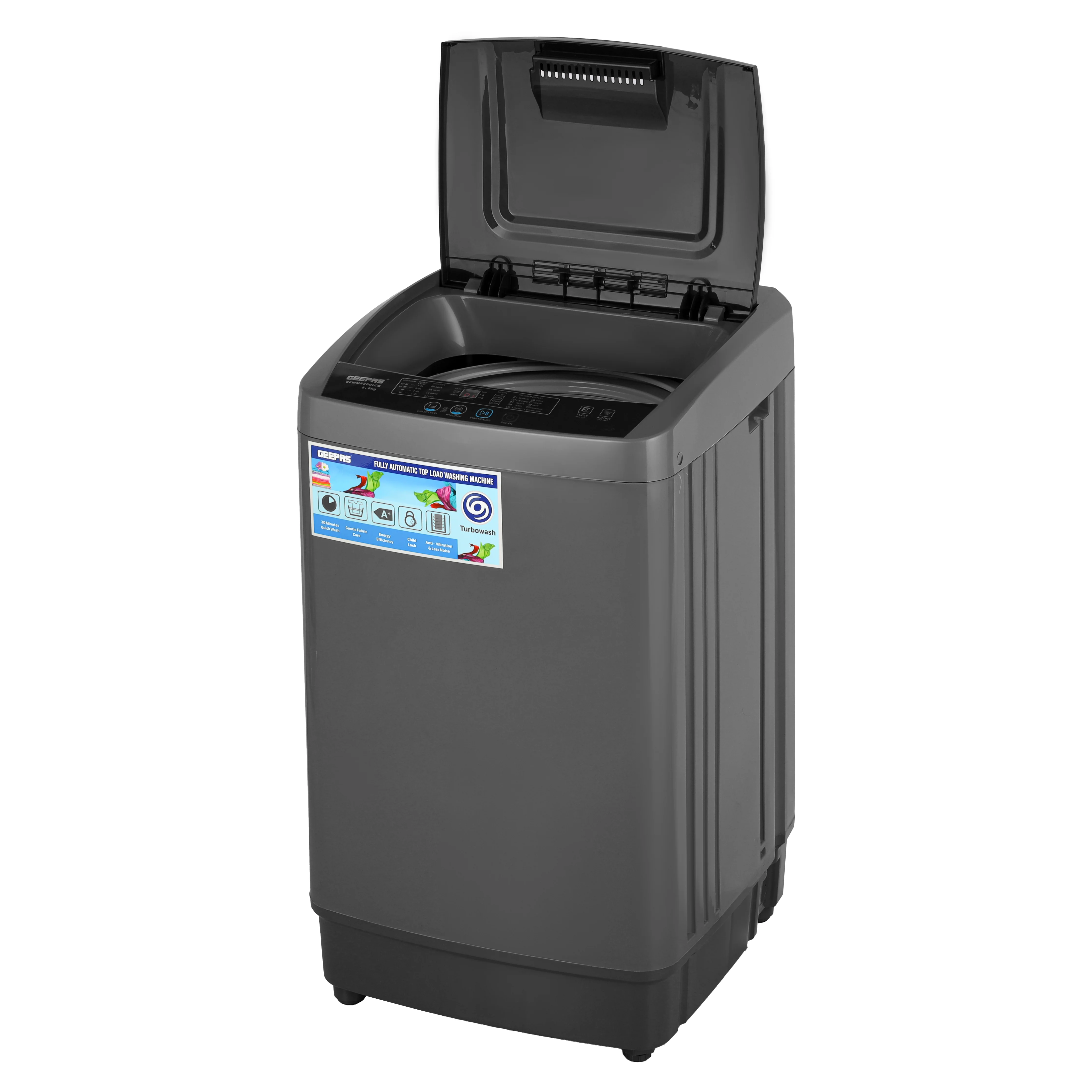 Geepas GFW5800LCQ Fully Automatic Washing Machine | 5kg Capacity| 300W Wash Power| LED Display| Fuzzy Logic| Air Dry| Big Pulsator| Low Noise| 2 Year Motor Warranty - Image 2