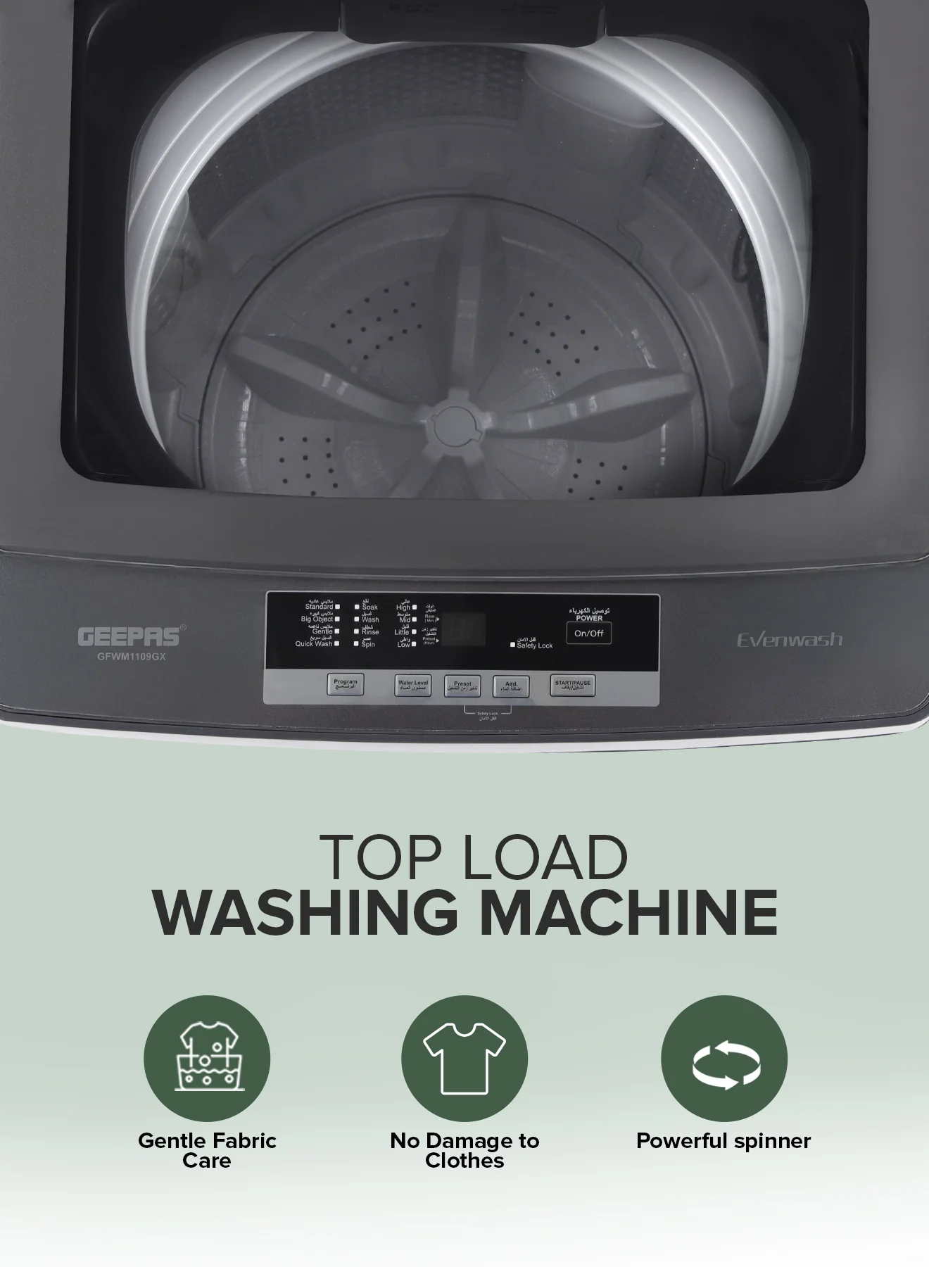 Geepas GFWM7800LCQ Fully Automatic Top Load Washing Machine | 7kg Capacity | 420W Wash Motor | LED Display | Diamond Drum | Premium Metallic Grey | 1-Year Warranty - Image 5