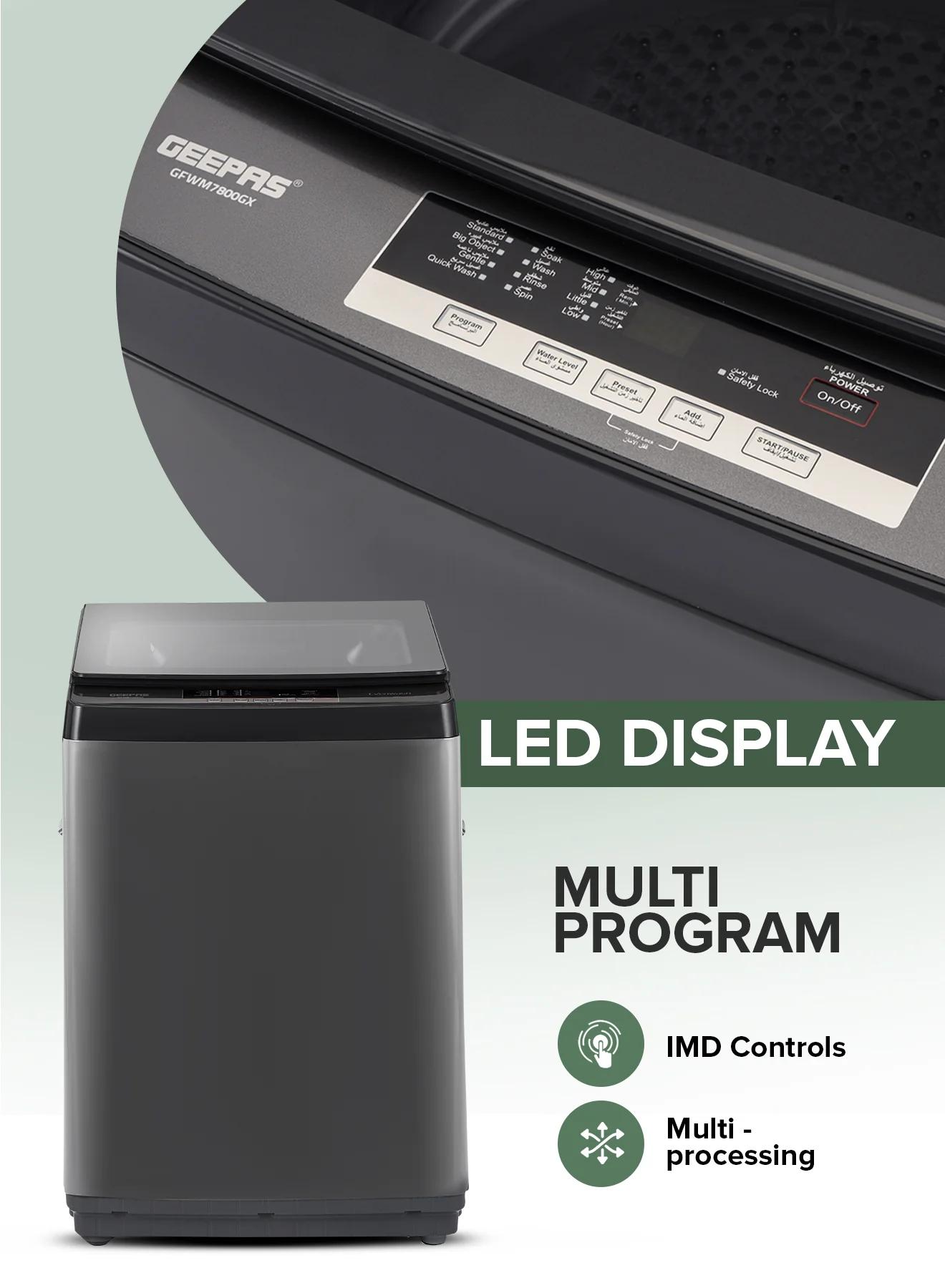 Geepas GFWM7800LCQ Fully Automatic Top Load Washing Machine | 7kg Capacity | 420W Wash Motor | LED Display | Diamond Drum | Premium Metallic Grey | 1-Year Warranty - Image 6