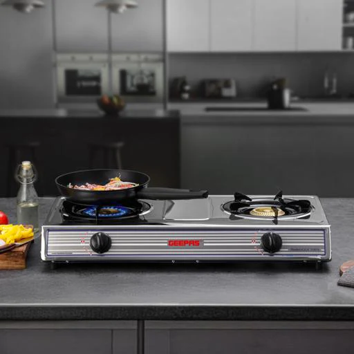 Geepas GGC31031 Stainless Steel Gas Cooker | 2 Powerful Cast Iron Burners with Auto Ignition | Strong & Durable Stainless Steel Body | Easy to Clean |2 Years Warranty - Image 3