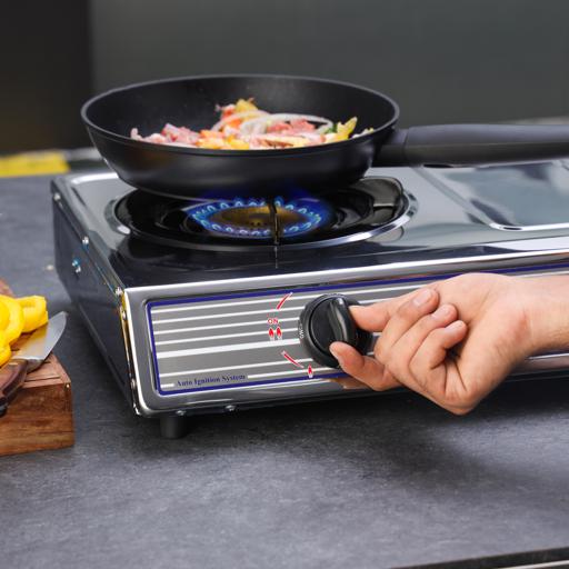 Geepas GGC31031 Stainless Steel Gas Cooker | 2 Powerful Cast Iron Burners with Auto Ignition | Strong & Durable Stainless Steel Body | Easy to Clean |2 Years Warranty - Image 4
