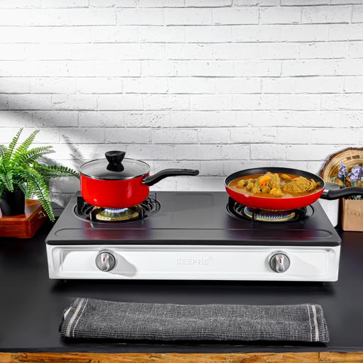 Geepas Stainless Steel Gas Cooker GGC31049 – 2 cast iron burners| low gas use| 60% saving| auto ignition| LPG stovetop| silver & black| durable|  2-year warranty - Image 3