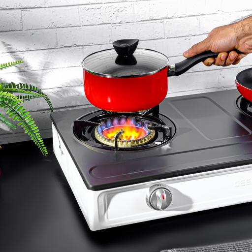 Geepas Stainless Steel Gas Cooker GGC31049 – 2 cast iron burners| low gas use| 60% saving| auto ignition| LPG stovetop| silver & black| durable|  2-year warranty - Image 4