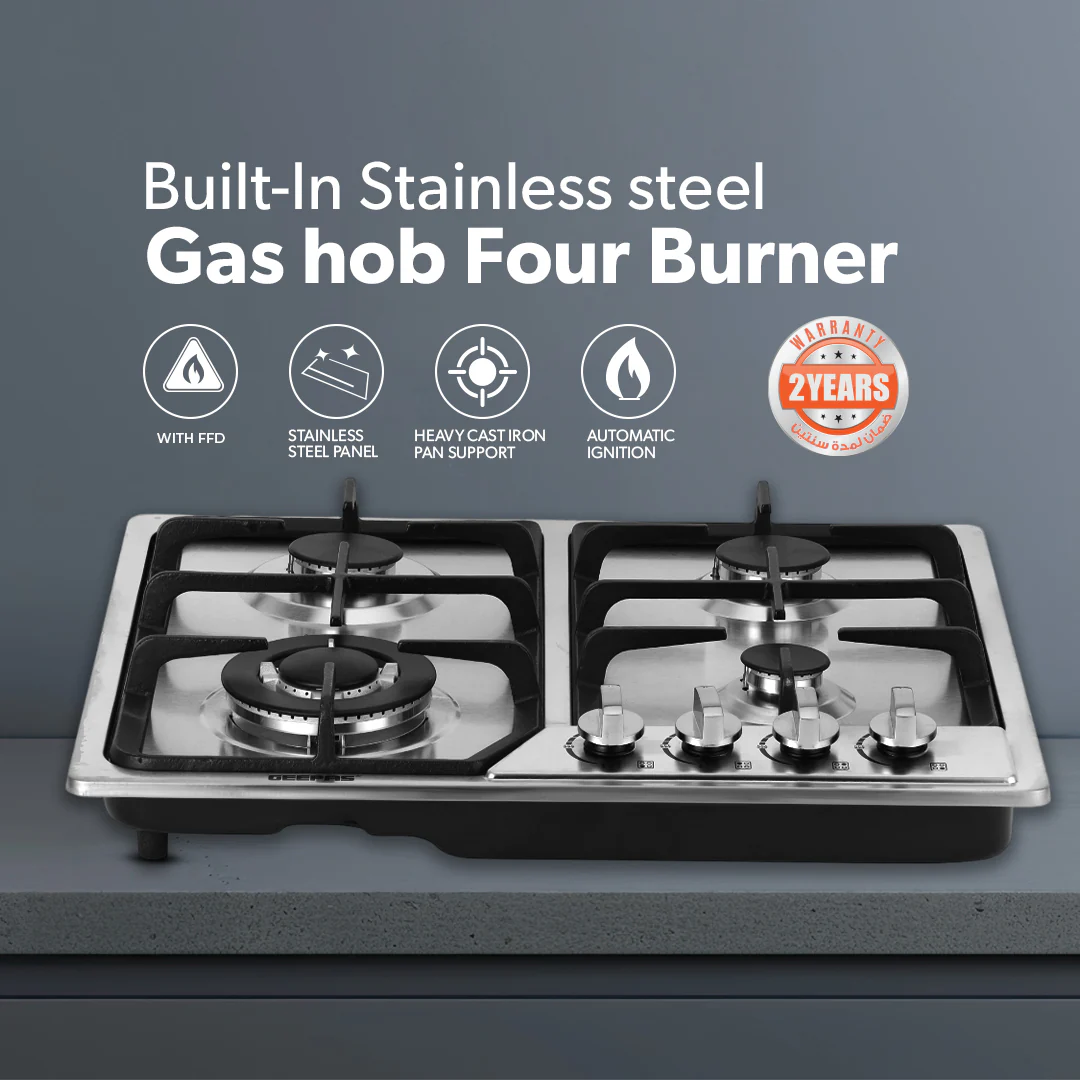 Geepas GGC31051FFD Built-in Stainless Steel Gas Hob | 4 High-Performance Burners | Auto Ignition System | Flame Failure Safety  | Durable Design | 2 Years Warranty - Image 2