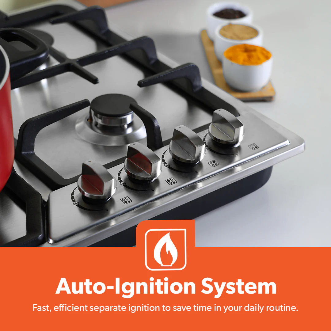 Geepas GGC31051FFD Built-in Stainless Steel Gas Hob | 4 High-Performance Burners | Auto Ignition System | Flame Failure Safety  | Durable Design | 2 Years Warranty - Image 6
