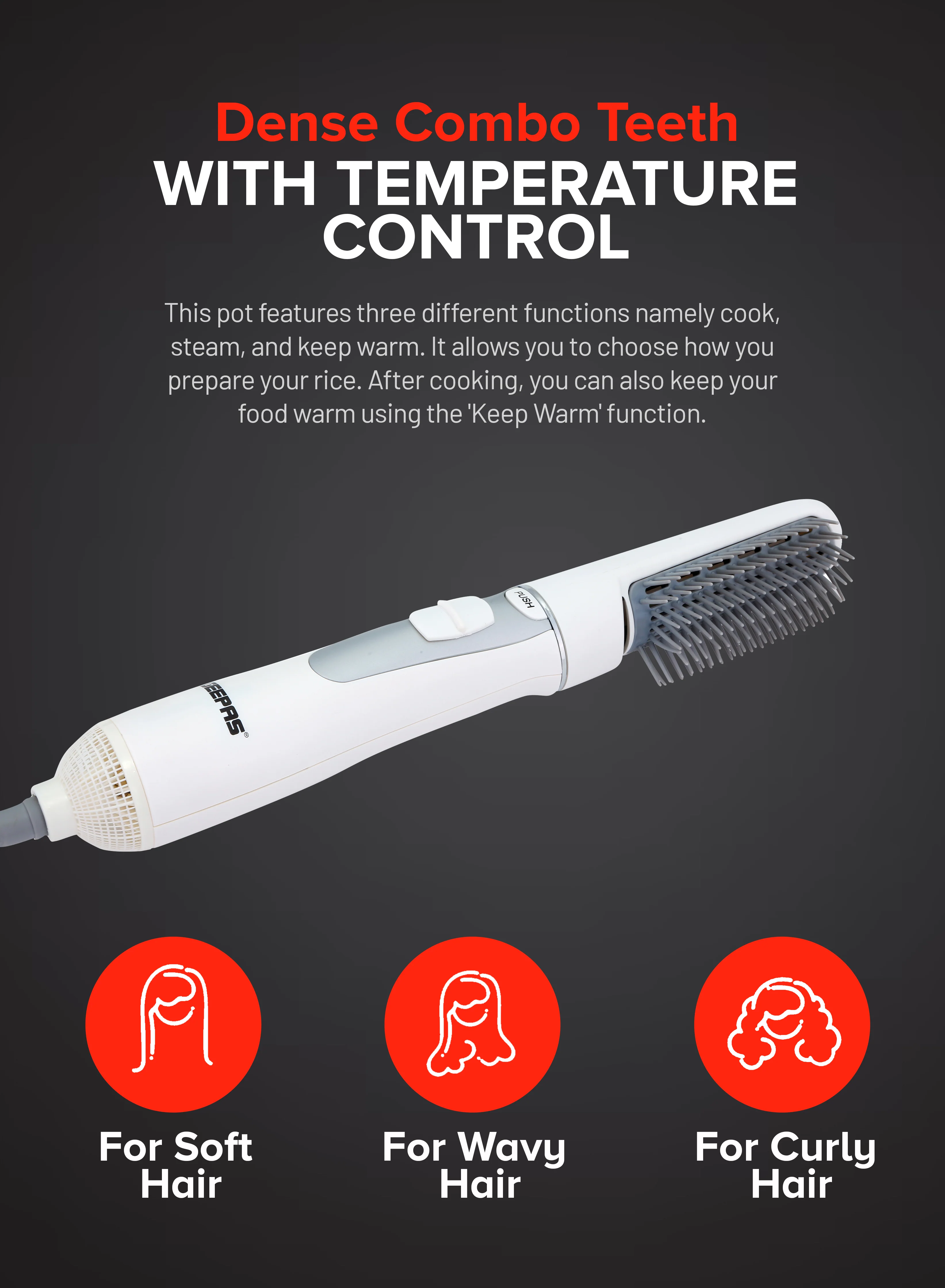 Geepas GH652 1 2-in-1 Hair Styler |700W Hair Dryer & Straightener with 21mm Thermal Brush| Cool Air Setting| 2 Speed Temperature Control & Concentrator| 2-Year Warranty - Image 3