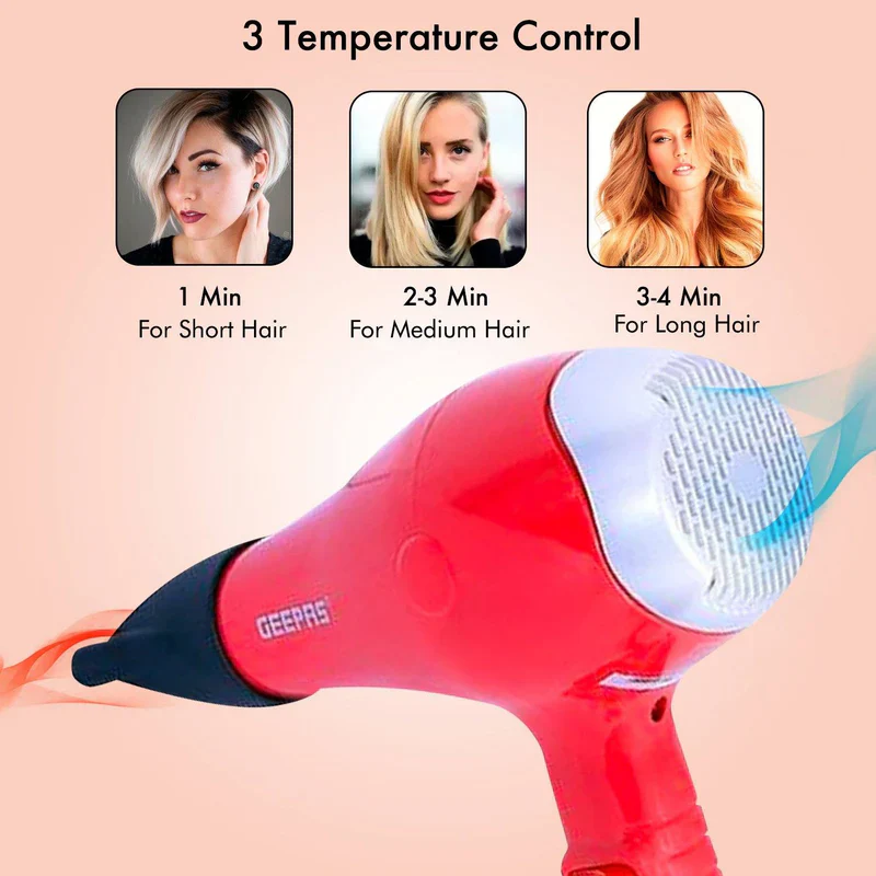 Geepas GH8078 Hair Dryer|1500W Powerful DC Motor| 3 Heat & 2 Speed Settings| Cool Shot Function| Overheat Protection| Detachable Filter| Long-Life Motor| 2 Years Warranty - Image 3