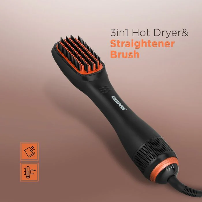 Geepas GH86062 3-in-1 Hot Dryer & Straightener Brush | 1200W Power | Ceramic Plate |Quick Heat-Up | Cool Function | 2 Heat Settings | 360° Cord | 2 Years Warranty - Image 3