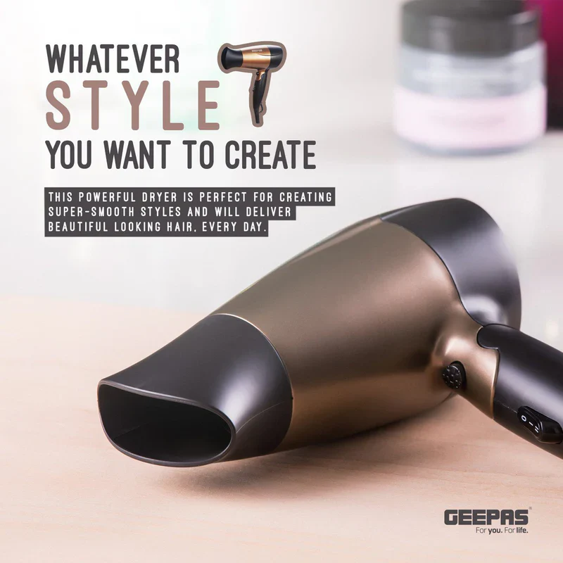 Geepas GH8642 Mini Hair Dryer |1600W Powerful Motor| 2 Speed & 2 Heat Settings| Cool Shot| Foldable Handle| Elegant Concentrator|  Travel Hair Dryer | 2 Years Warranty - Image 3