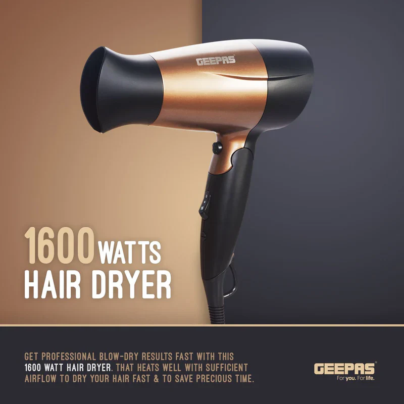 Geepas GH8642 Mini Hair Dryer |1600W Powerful Motor| 2 Speed & 2 Heat Settings| Cool Shot| Foldable Handle| Elegant Concentrator|  Travel Hair Dryer | 2 Years Warranty - Image 5