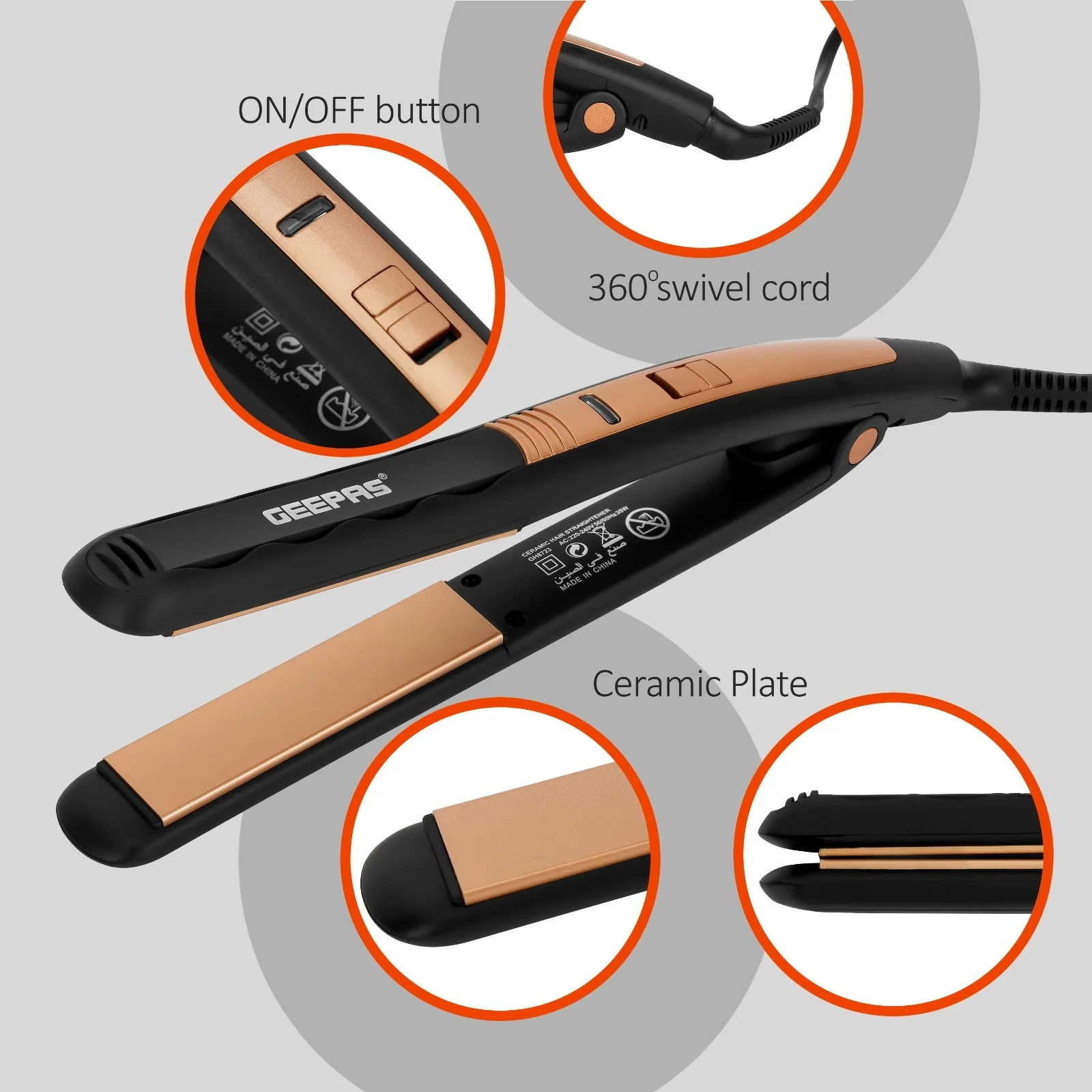 Geepas GH8723 Ceramic Hair Straightener | 210°C Max Temperature| Wet/Dry Function| 360° Swivel Cord| On/Off Switch| 35W Power| Professional Styling| 2 Years Warranty - Image 4