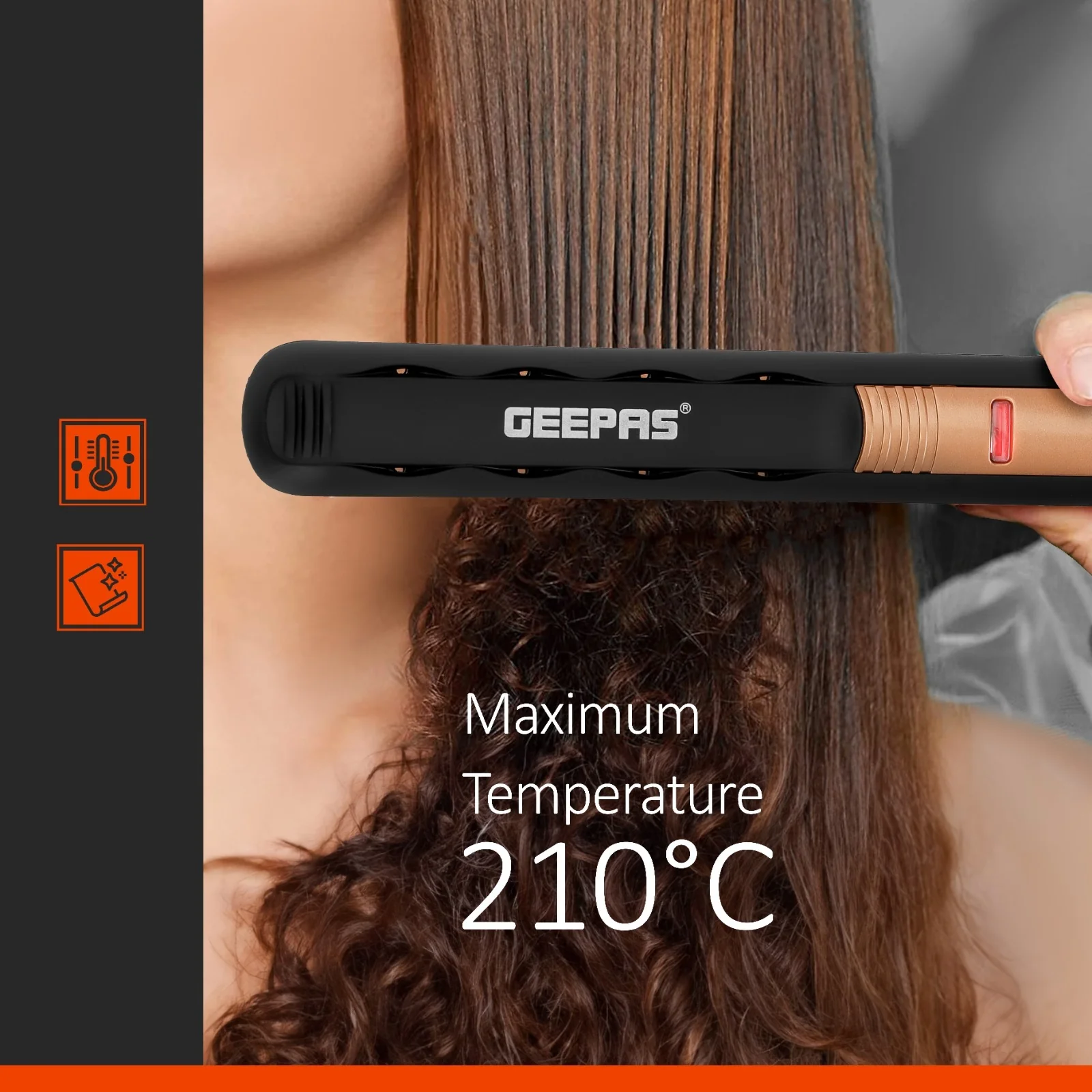 Geepas GH8723 Ceramic Hair Straightener | 210°C Max Temperature| Wet/Dry Function| 360° Swivel Cord| On/Off Switch| 35W Power| Professional Styling| 2 Years Warranty - Image 5