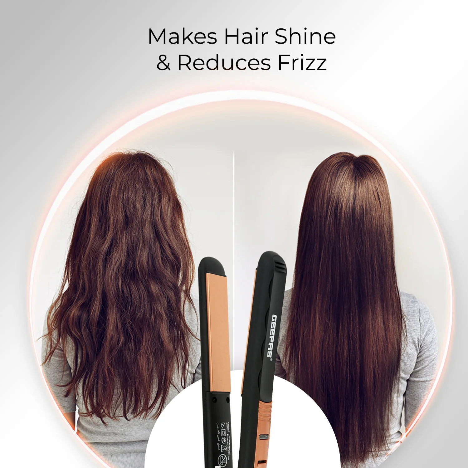 Geepas GH8723 Ceramic Hair Straightener | 210°C Max Temperature| Wet/Dry Function| 360° Swivel Cord| On/Off Switch| 35W Power| Professional Styling| 2 Years Warranty - Image 6