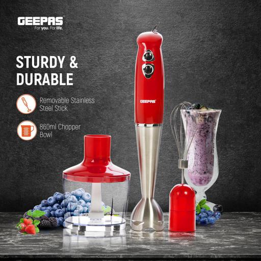 Geepas GHB43018UK Hand Blender | 400W DC Motor | 2 Speed Control| Stainless Steel Stick| 860ml Chopper  & Egg Whisk |  Durable & Easy to Clean|  2 Years Warranty - Image 4
