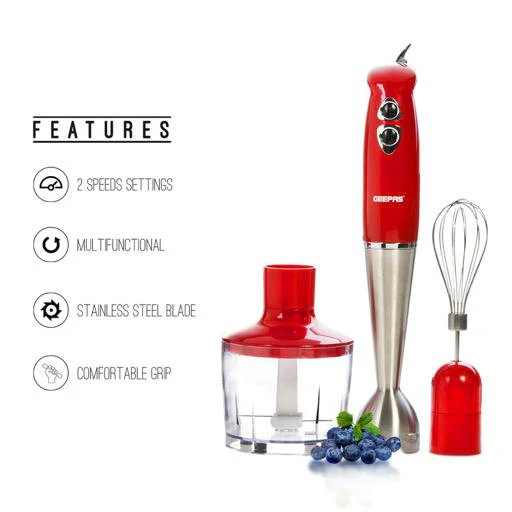 Geepas GHB43018UK Hand Blender | 400W DC Motor | 2 Speed Control| Stainless Steel Stick| 860ml Chopper  & Egg Whisk |  Durable & Easy to Clean|  2 Years Warranty - Image 5