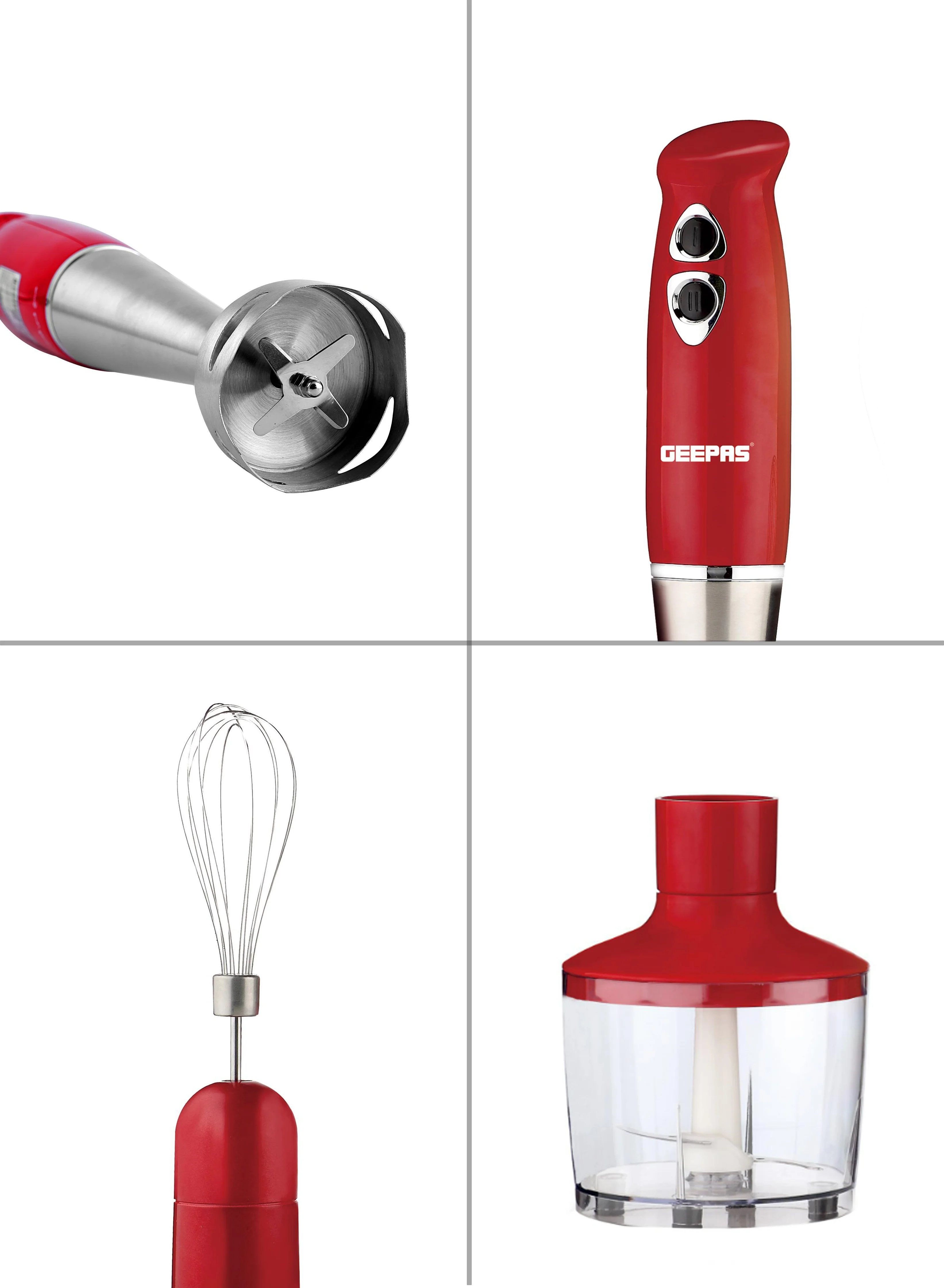 Geepas GHB6136 Hand Blender | 400W DC Motor | 2 Speed Settings | Stainless Steel Stick & Blades | 860ml Chopper Bowl | Egg Whisk | BS Plug | Durable & Easy to Use - Image 8
