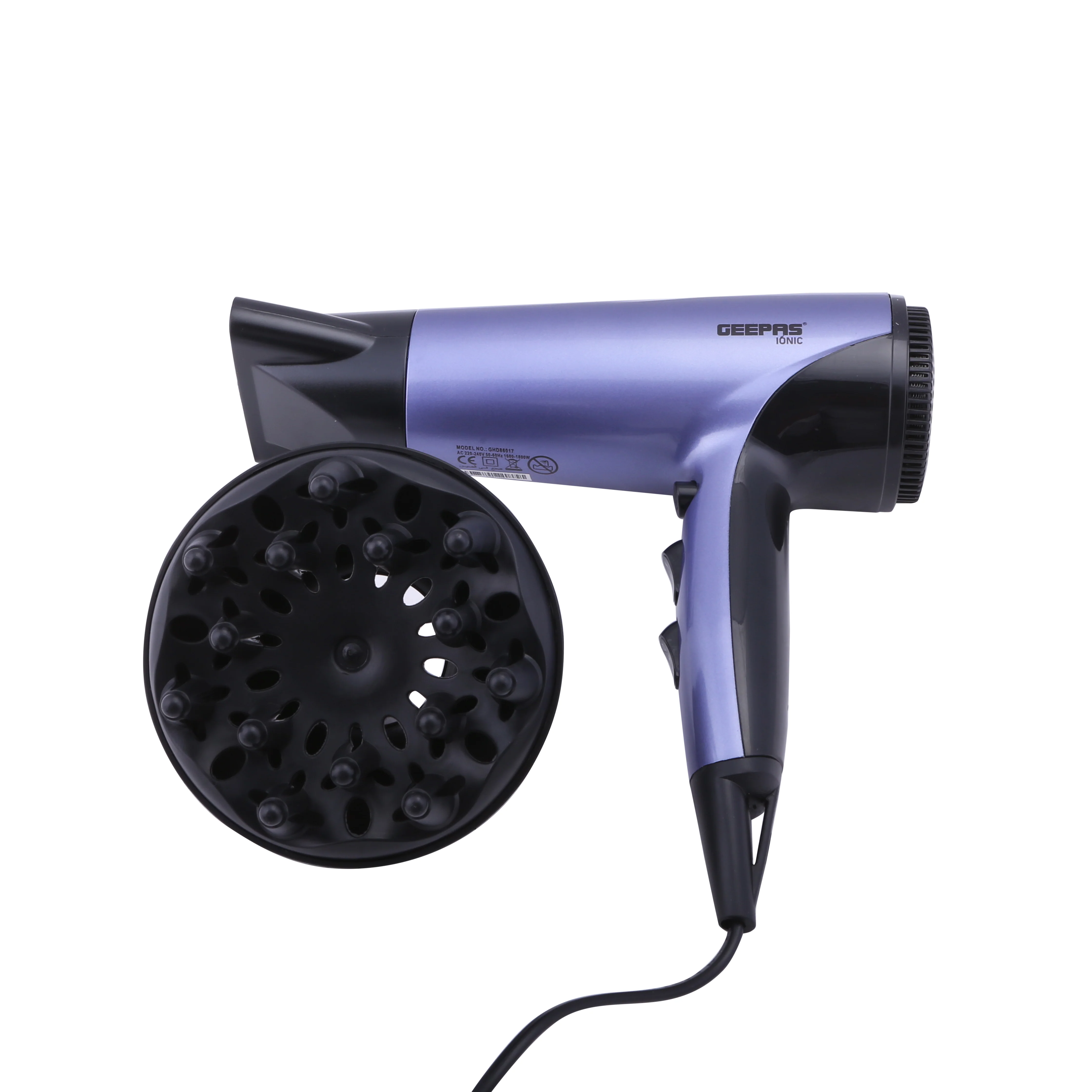 Geepas GHD86017 Compact Travel Hair Dryer| 1800W Powerful DC Motor| 2 Speed & 3 Heat Settings| Ionic & Cool Shot Function| Removable Filter| Hang-Up Hook| 2-Year Warranty - Image 4
