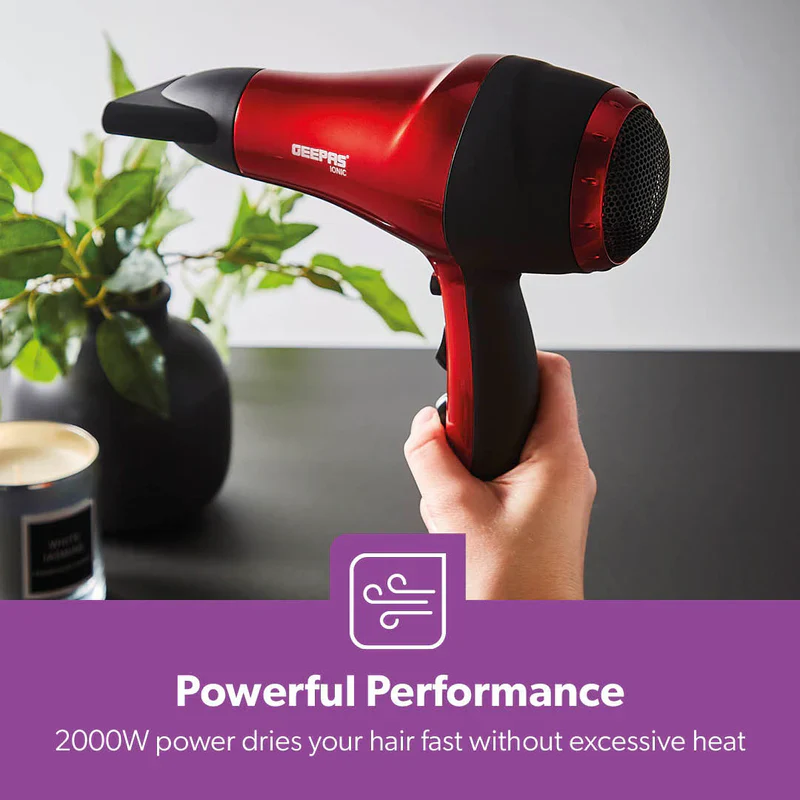 Geepas GHD86018 Hair Dryer | 2000W Powerful DC Motor | Ionic Function | Cool Shot | 2 Speeds & 3 Heat Settings | Removable Filter & Hang-Up Hook | 2 Years Warranty - Image 4