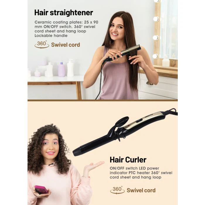 Geepas GHF86055 3-in-1 Hair Dryer, Hair Straightener & Hair Curler | 2200W Power| Ceramic Plates| Cool Shot Function| PTC Heater| 360° Swivel Cord & LED Power Indicator - Image 5
