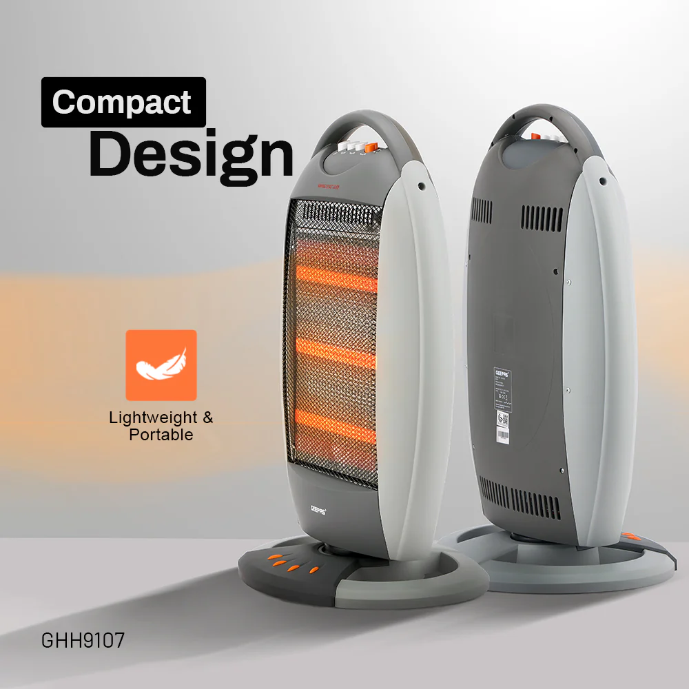 Geepas GHH9107 1200W Halogen Heater | 3 Heat Settings | Tip-Over Safety Protection | Instant Heating | Energy Efficient | Compact & Portable Design | 2 Years Warranty - Image 3