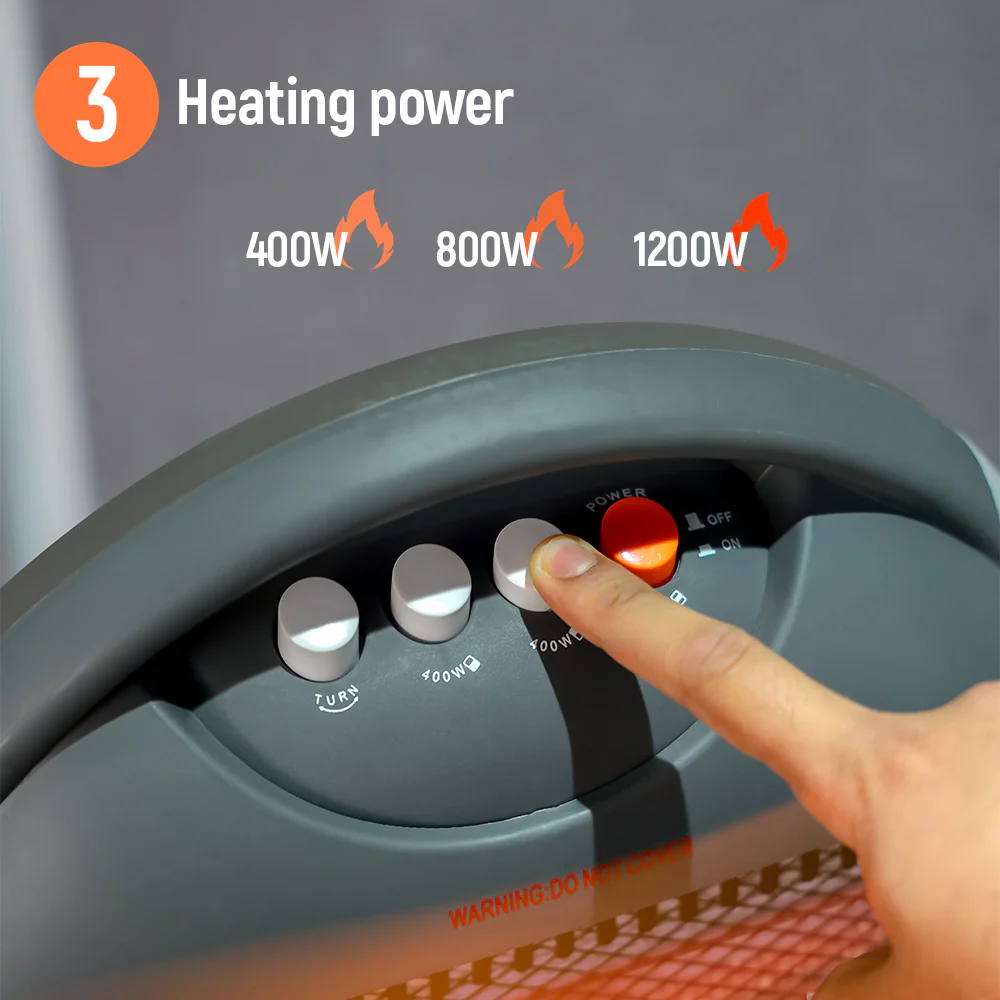 Geepas GHH9107 1200W Halogen Heater | 3 Heat Settings | Tip-Over Safety Protection | Instant Heating | Energy Efficient | Compact & Portable Design | 2 Years Warranty - Image 5