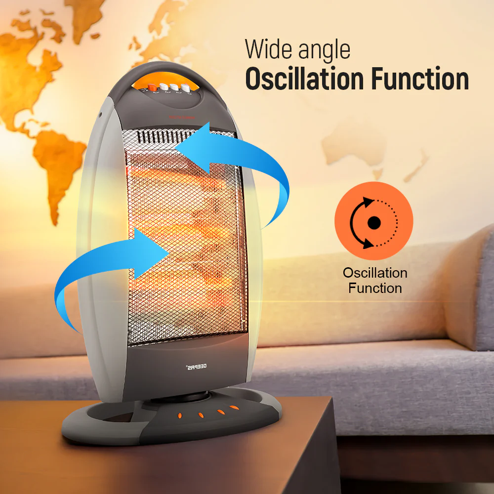 Geepas GHH9107 1200W Halogen Heater | 3 Heat Settings | Tip-Over Safety Protection | Instant Heating | Energy Efficient | Compact & Portable Design | 2 Years Warranty - Image 6