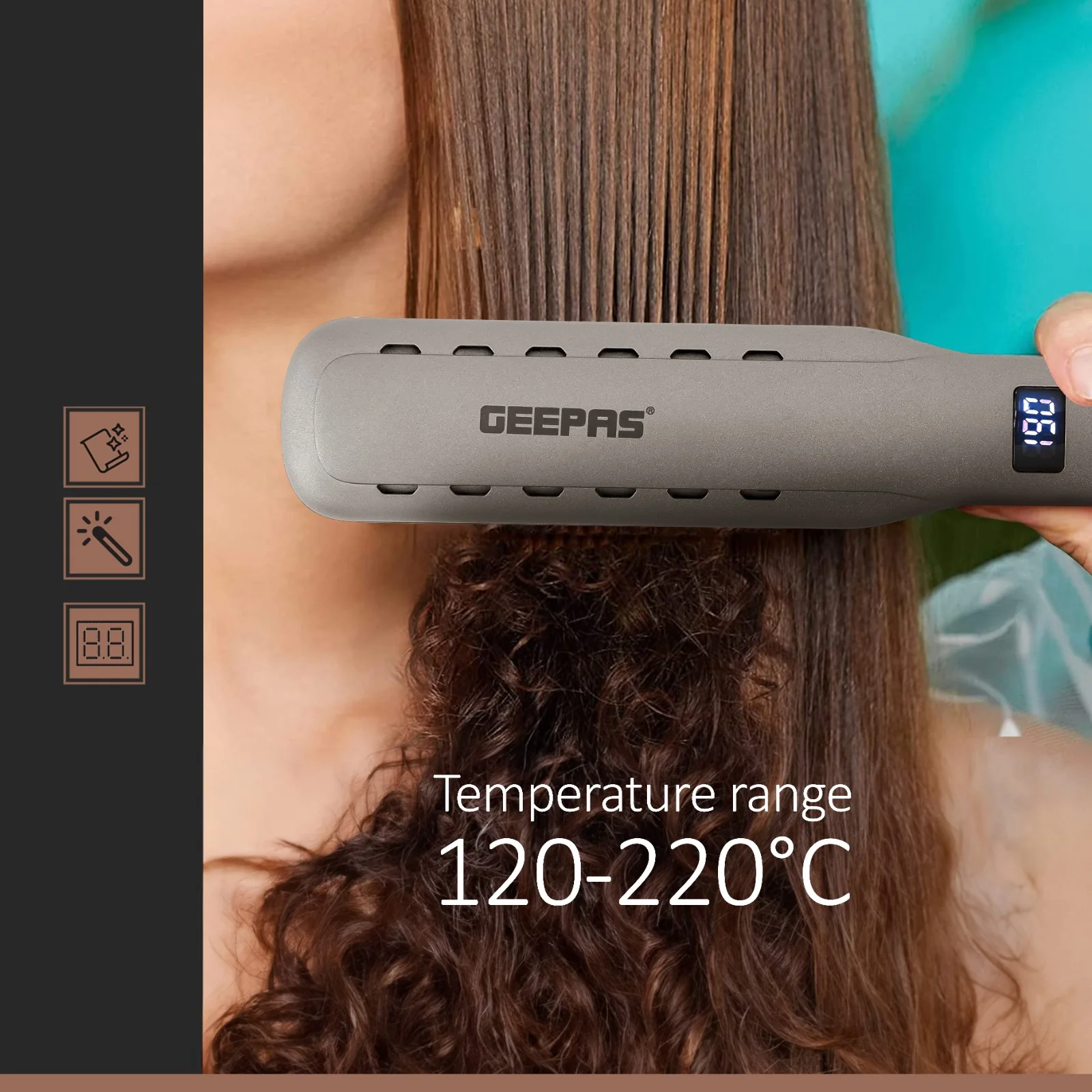 Geepas GHS86050 Easy-Style Hair Straightener | Ceramic Floating Plates with Ionic Function | LED Display | Adjustable Temperature | Fast Heating  | 2-Year Warranty - Image 3