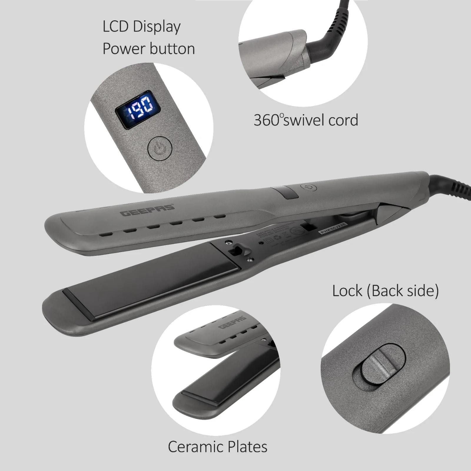 Geepas GHS86050 Easy-Style Hair Straightener | Ceramic Floating Plates with Ionic Function | LED Display | Adjustable Temperature | Fast Heating  | 2-Year Warranty - Image 4