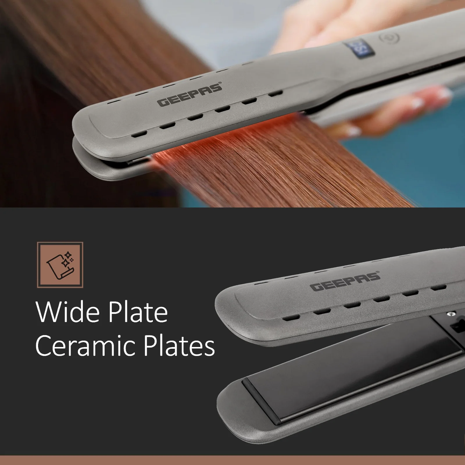 Geepas GHS86050 Easy-Style Hair Straightener | Ceramic Floating Plates with Ionic Function | LED Display | Adjustable Temperature | Fast Heating  | 2-Year Warranty - Image 5