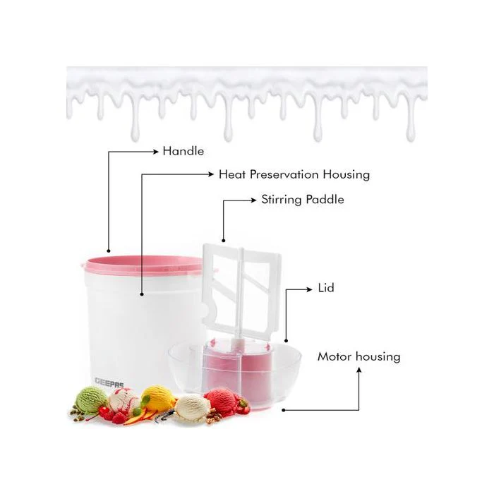 Geepas GIM63027UK Ice Cream Maker Machine - BPA Free | Makes Delicious Soft Ice Cream, Gelato, Frozen Yoghurt & Sorbet Machine with Easy to Clean Aluminum Bowl - 1.5QT | 2 Years Warranty - Image 11