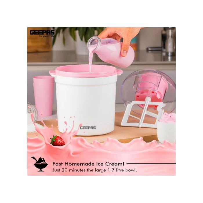 Geepas GIM63027UK Ice Cream Maker Machine - BPA Free | Makes Delicious Soft Ice Cream, Gelato, Frozen Yoghurt & Sorbet Machine with Easy to Clean Aluminum Bowl - 1.5QT | 2 Years Warranty - Image 5