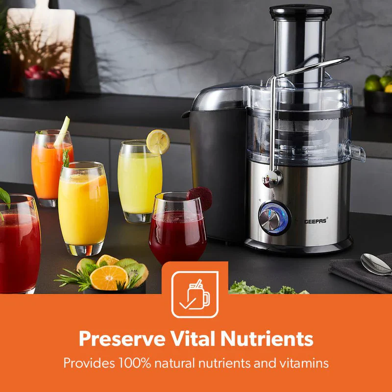 Geepas GJE46011 Powerful Juice Extractor | 1.2L Large Capacity Juicer | 800W | Stainless Steel Body| 2 Speed Control| Safety Locking Arm| Easy to Clean| 2 Year Warranty - Image 3