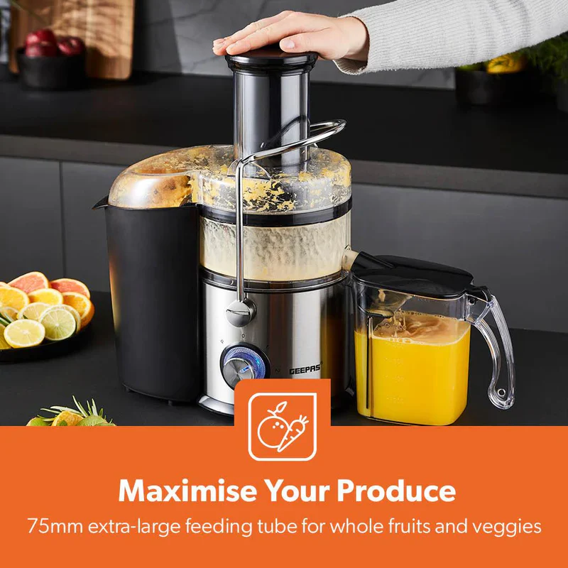 Geepas GJE46011 Powerful Juice Extractor | 1.2L Large Capacity Juicer | 800W | Stainless Steel Body| 2 Speed Control| Safety Locking Arm| Easy to Clean| 2 Year Warranty - Image 4