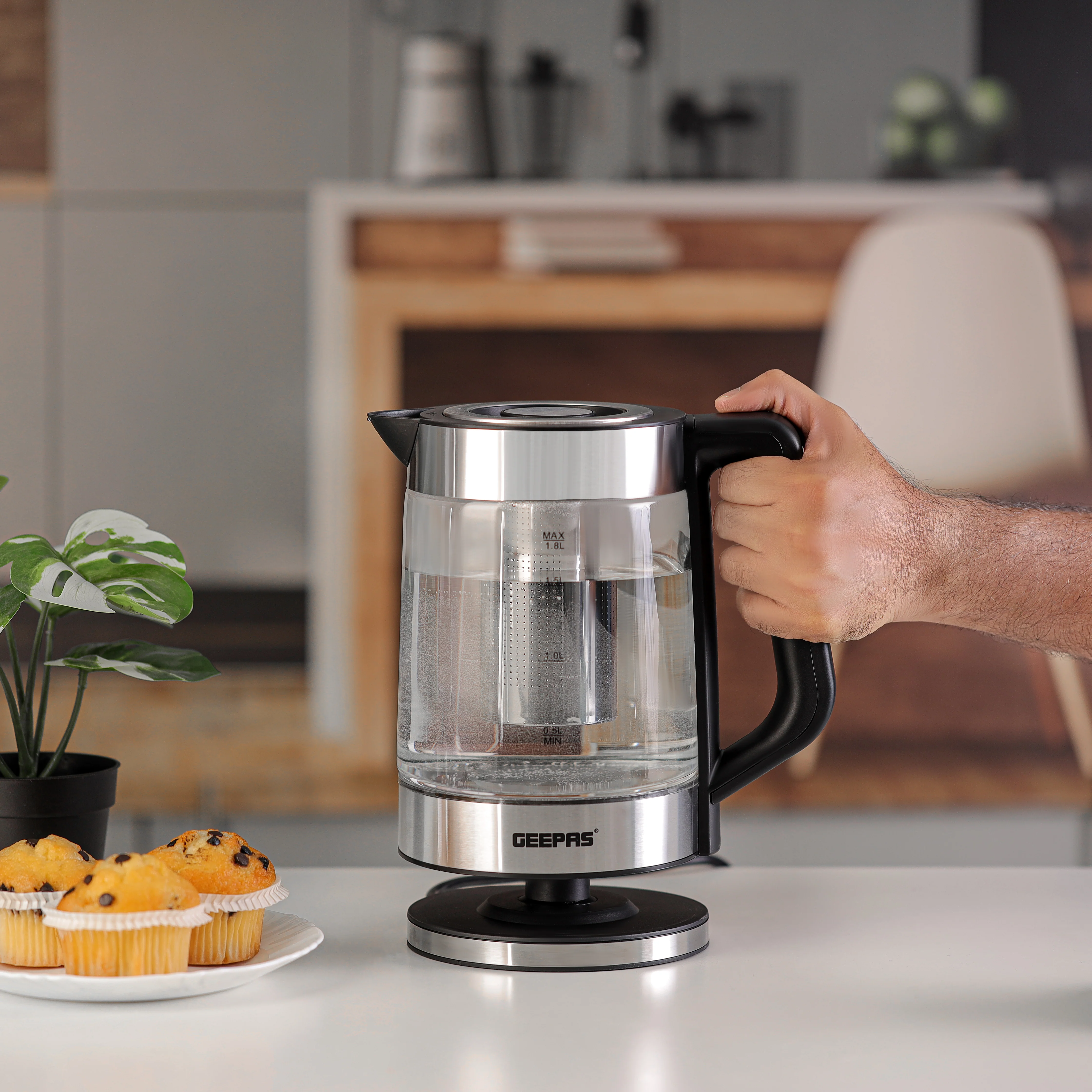 Geepas GK38049 1.8L Electric Glass Kettle | Powerful 2200W Fast-Boil Design | S/S Tea Filter| LED Illumination| Automatic Shut-Off| Boil Dry Protection & Durable  Body - Image 2