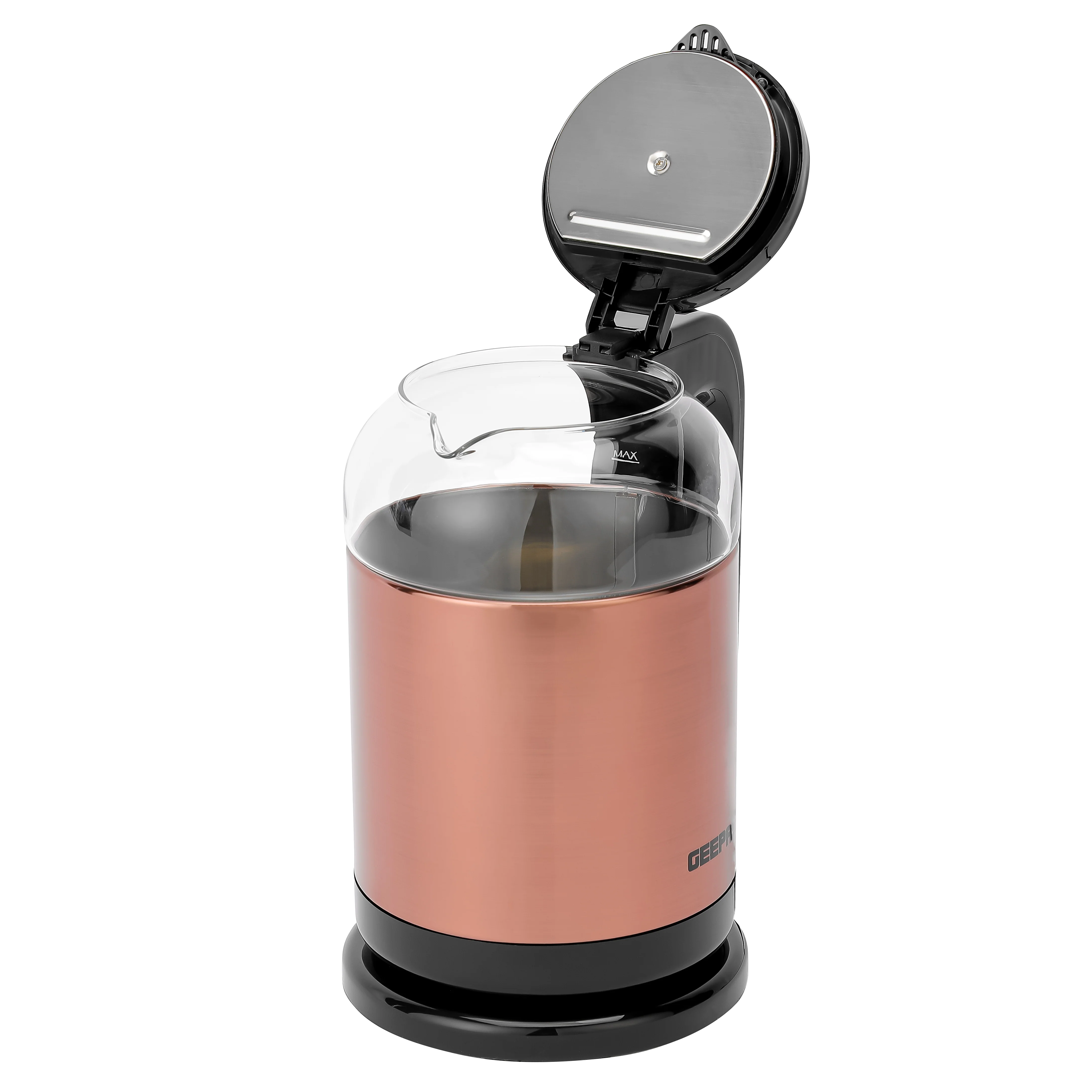 Geepas 1.7L Double Layer Glass Kettle GK38063 | 1500W, 360° Rotation, Boil Dry Protection, Auto Cut-Off, Cool Touch Handle, 2Year Warranty, Rose Gold & Black - Image 3