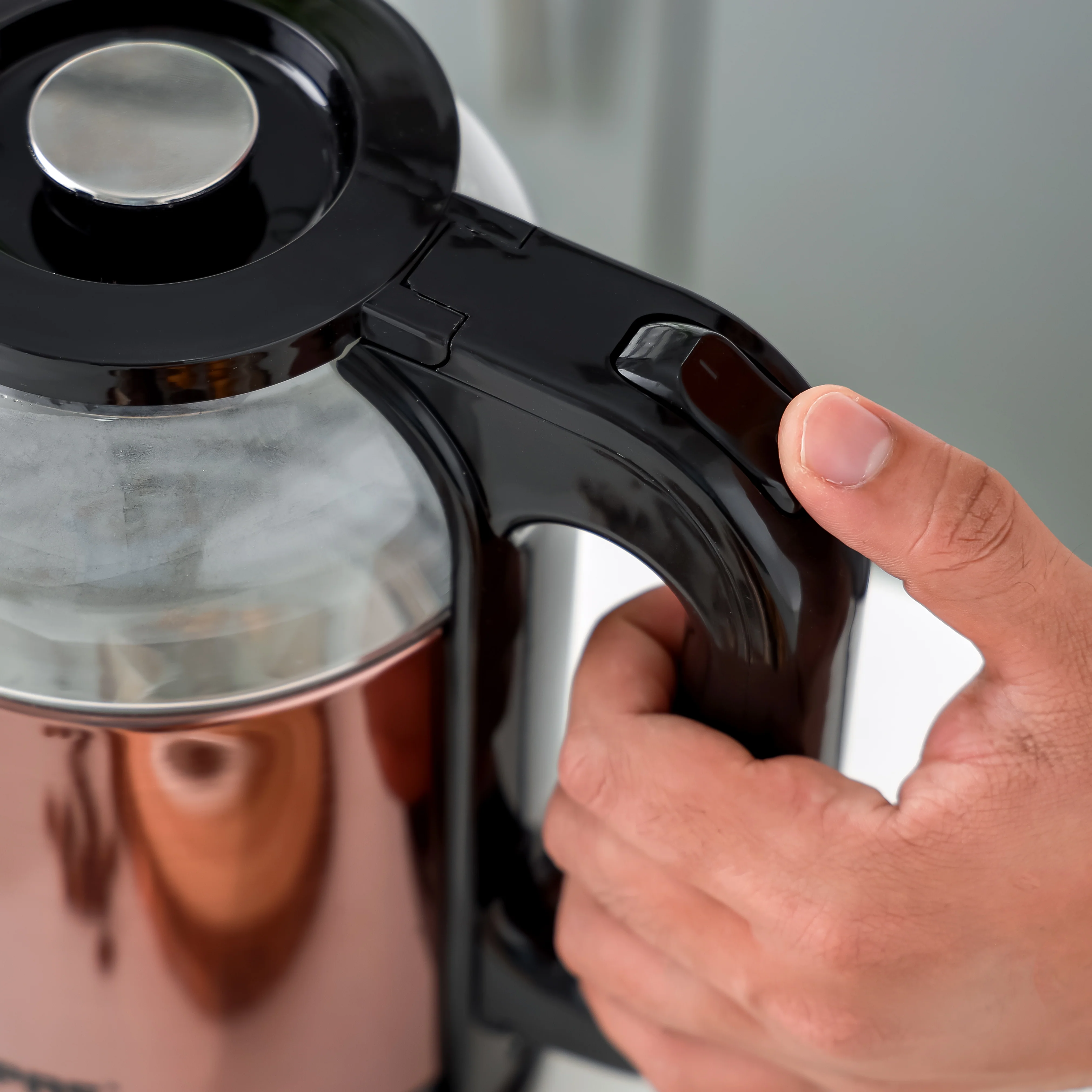 Geepas 1.7L Double Layer Glass Kettle GK38063 | 1500W, 360° Rotation, Boil Dry Protection, Auto Cut-Off, Cool Touch Handle, 2Year Warranty, Rose Gold & Black - Image 5