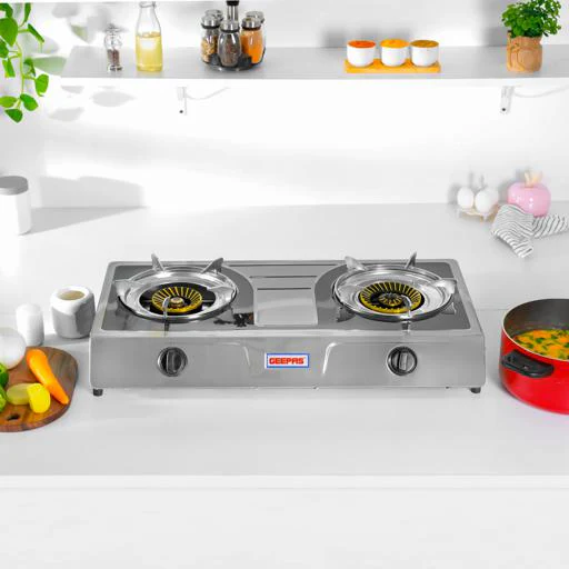 Geepas GK6856 Stainless Steel Gas Cooker | 2 Cast Iron Burners | Automatic Ignition System | High Efficiency 5.6KW Power | Low Gas Consumption | Save 60% |2-Year Warranty - Image 2
