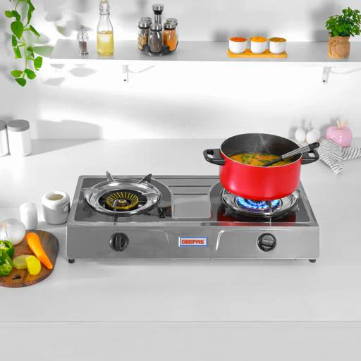 Geepas GK6856 Stainless Steel Gas Cooker | 2 Cast Iron Burners | Automatic Ignition System | High Efficiency 5.6KW Power | Low Gas Consumption | Save 60% |2-Year Warranty - Image 4