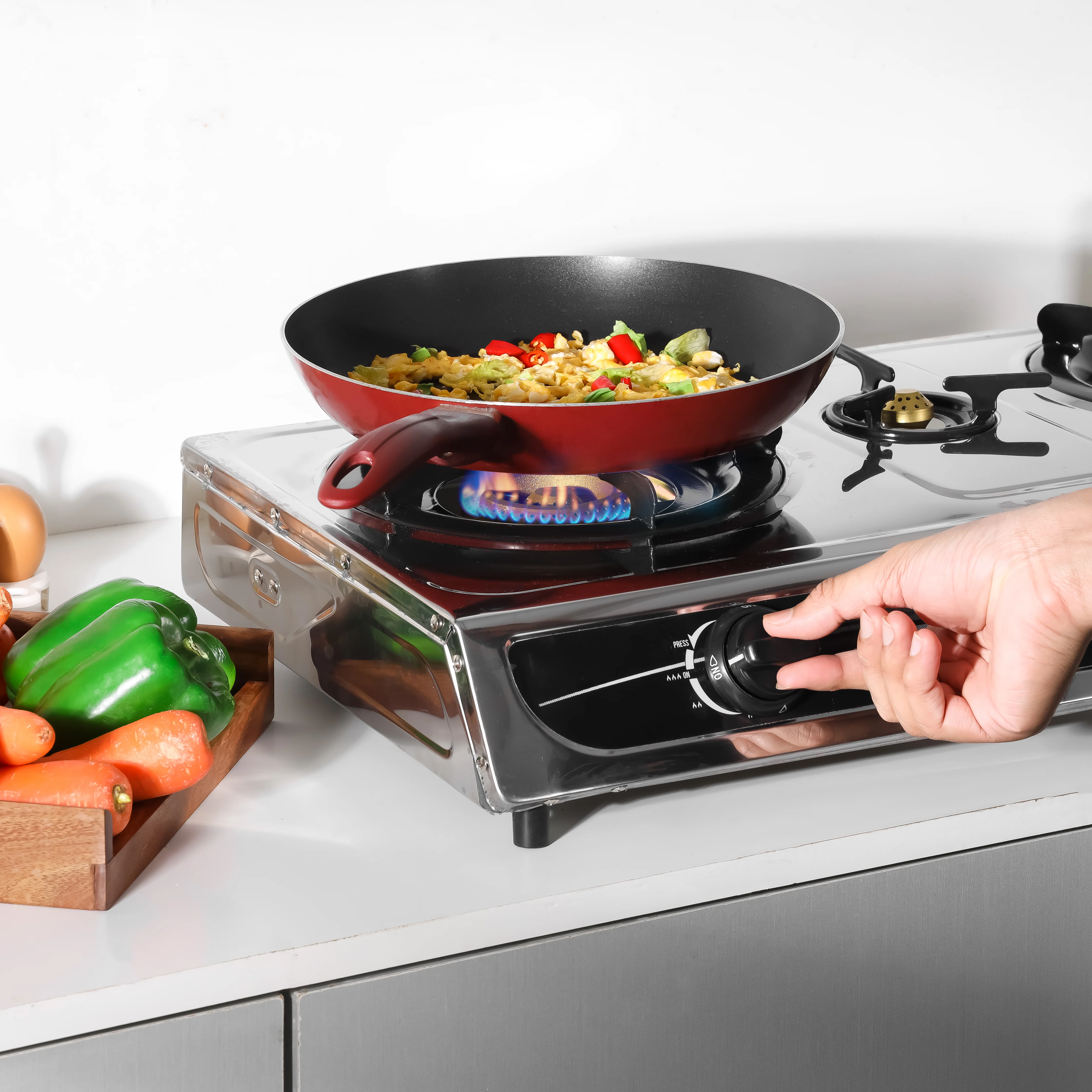 Geepas GK6857 Triple Burner Gas Cooker | Stainless Steel Body| 3  Burners| Auto Ignition System | 5.60kW Powerful Heat Output | Easy Cleaning Design & 2-Year Warranty - Image 4