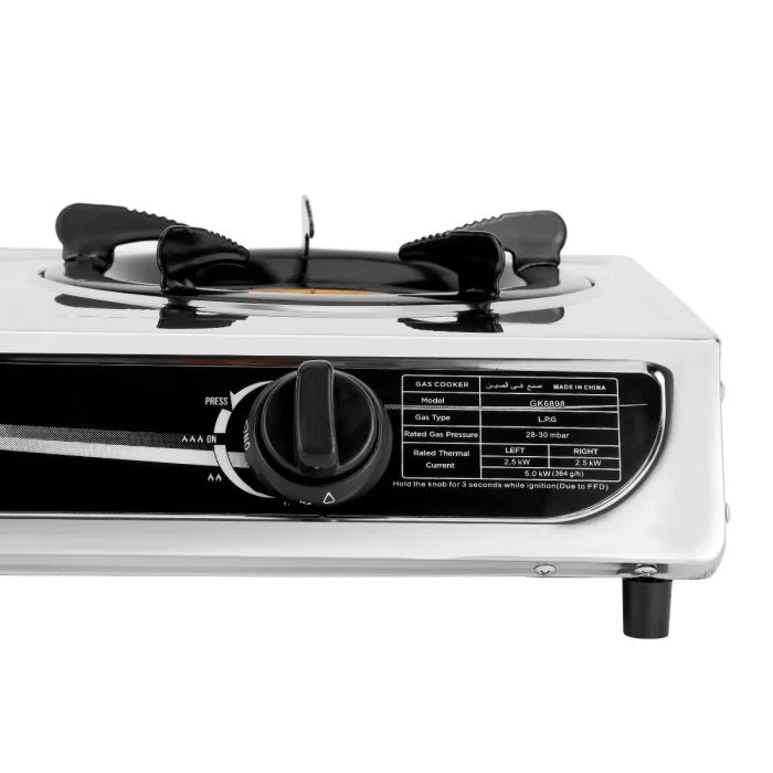 Geepas GK6898 Two Burner Gas Cooker | Stainless Steel Body| 2 High Efficiency Burners| Auto Ignition System| Flame Failure Device| Easy Cleaning Design |2 Years Warranty - Image 5