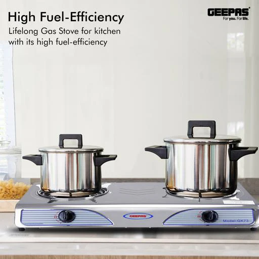 Geepas GK73 Stainless Steel Gas Stove | Powerful 7KW Double Burner | Auto Ignition for Easy Use |Durable Design with High Efficiency Cooking Performance |2 Years Warranty - Image 3