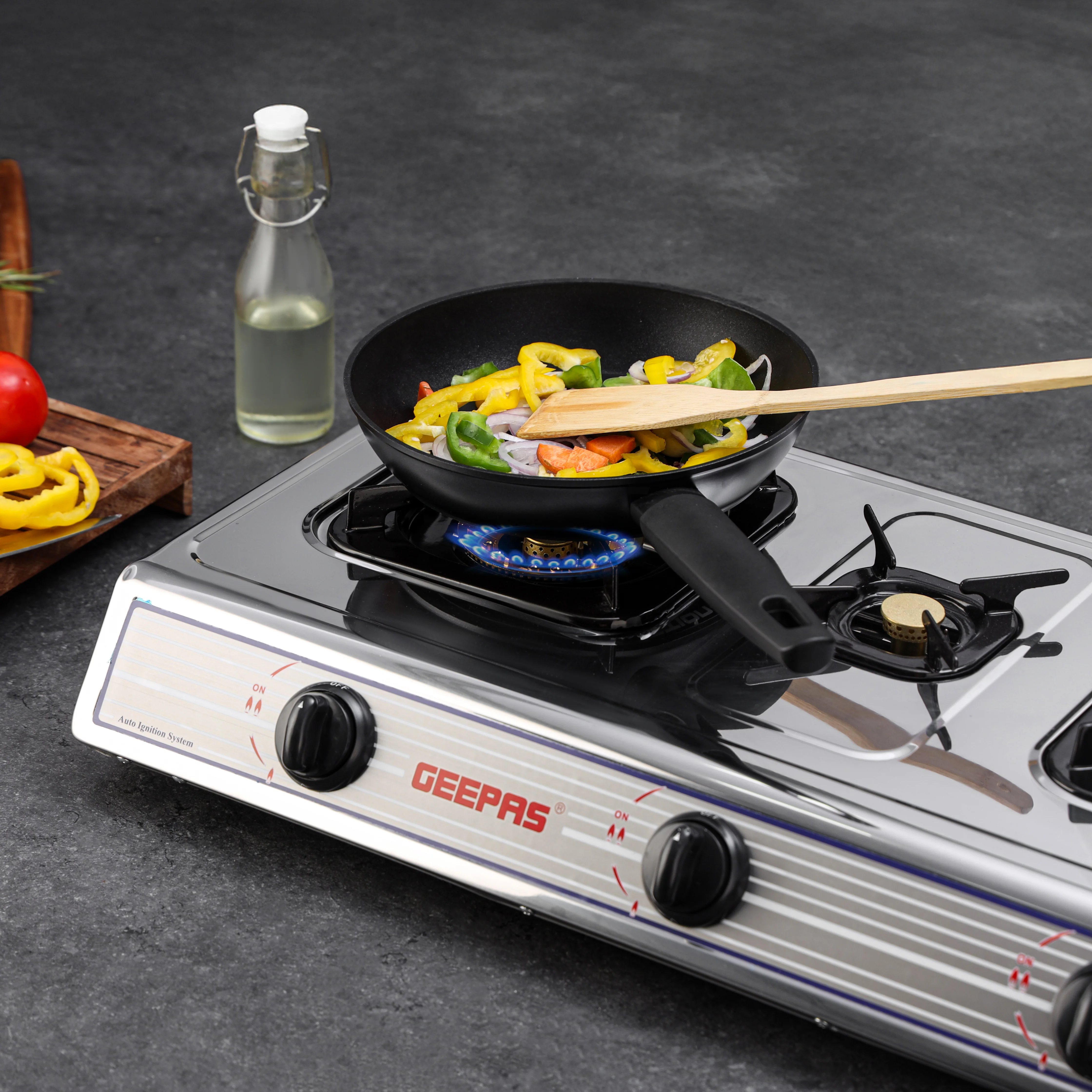 Geepas GK74 Stainless Steel Gas Cooker | 3 Burner Stove | Durable Brass Burners| Auto Ignition System| High Efficiency Flame| Easy to Clean Design | 2 Years Warranty - Image 3