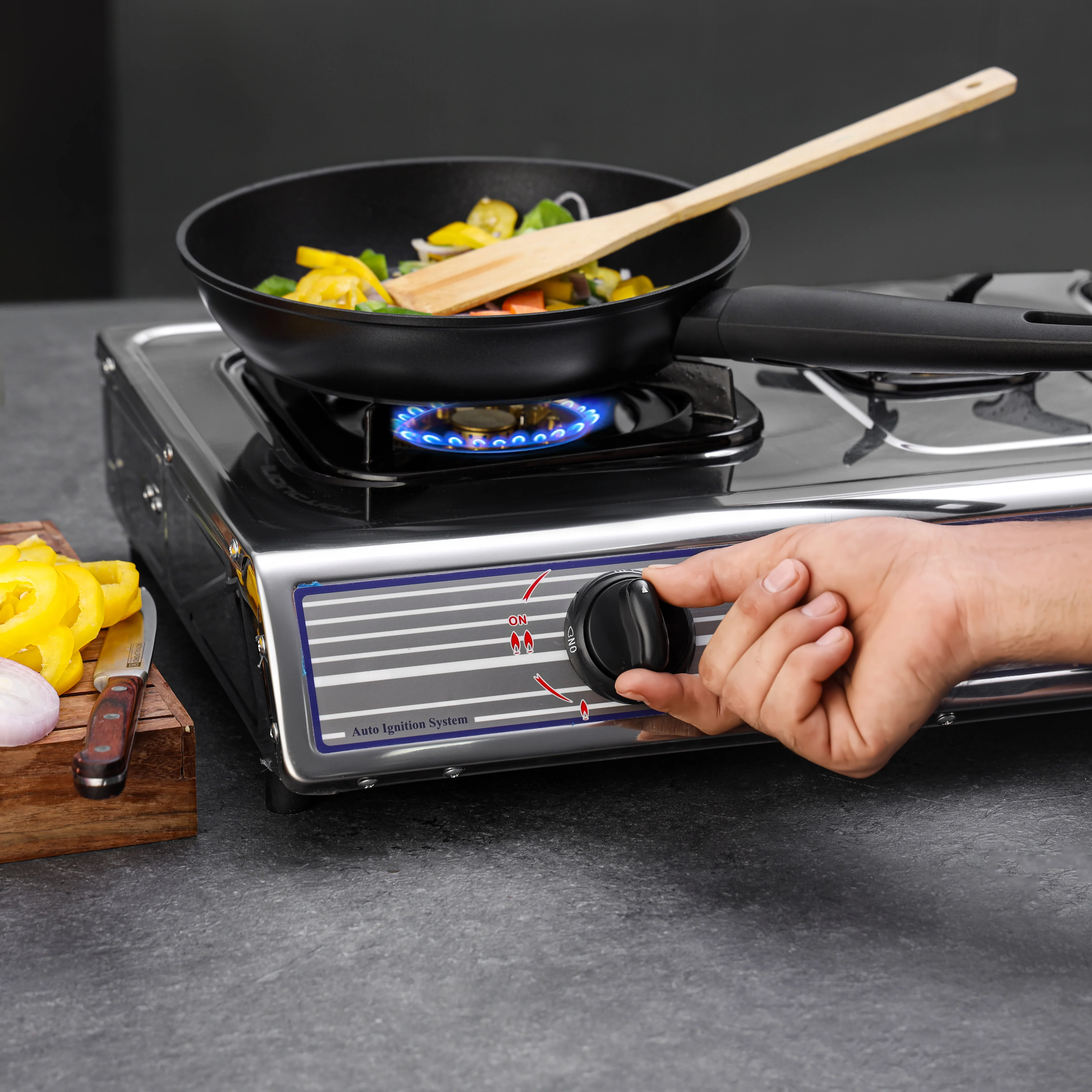 Geepas GK74 Stainless Steel Gas Cooker | 3 Burner Stove | Durable Brass Burners| Auto Ignition System| High Efficiency Flame| Easy to Clean Design | 2 Years Warranty - Image 4