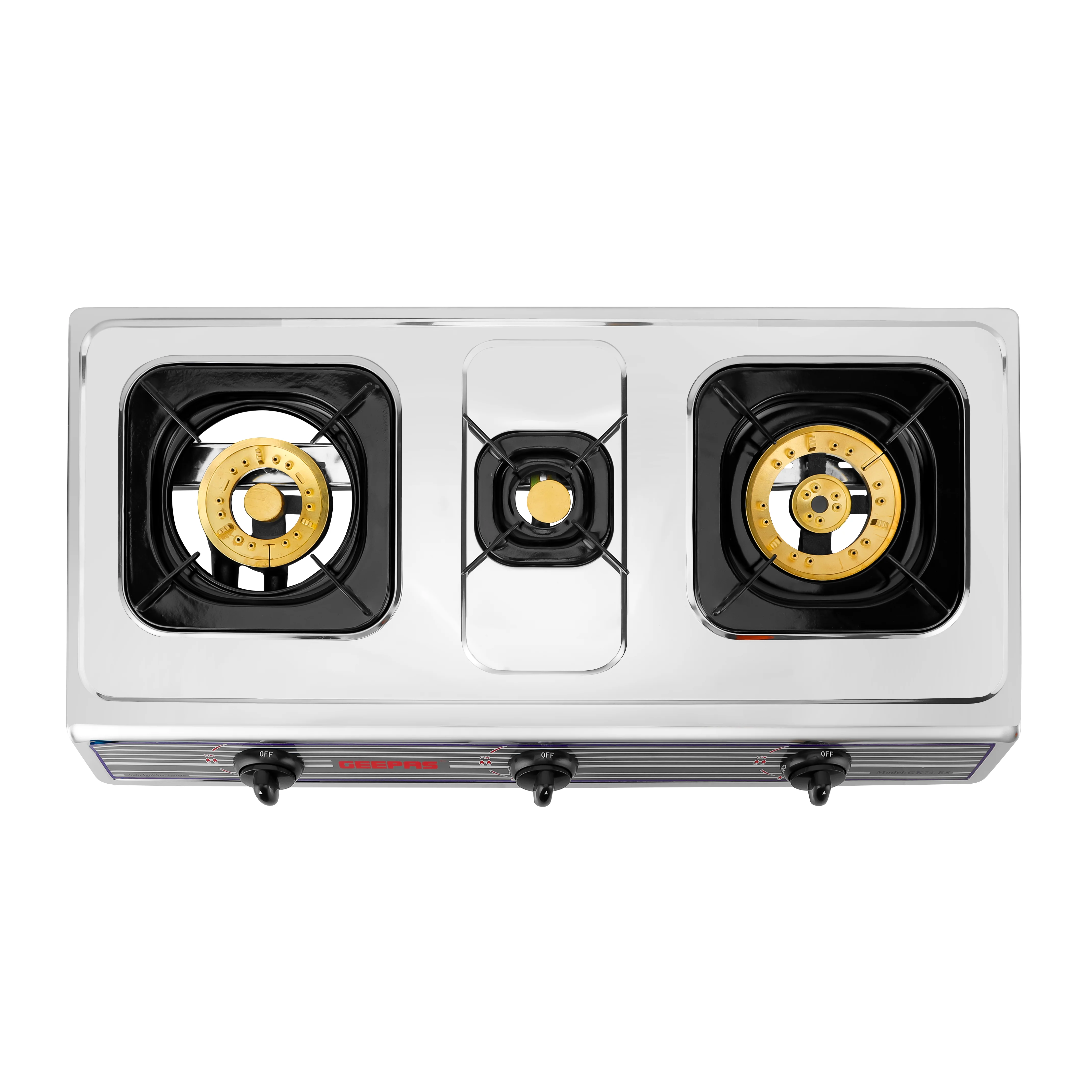 Geepas GK74BS Stainless Steel 3 Burner Gas Cooker | Brass Burners |  Automatic Ignition System |  Low Gas Consumption |  Durable Pan Supports for Home Cooking Use - Image 4