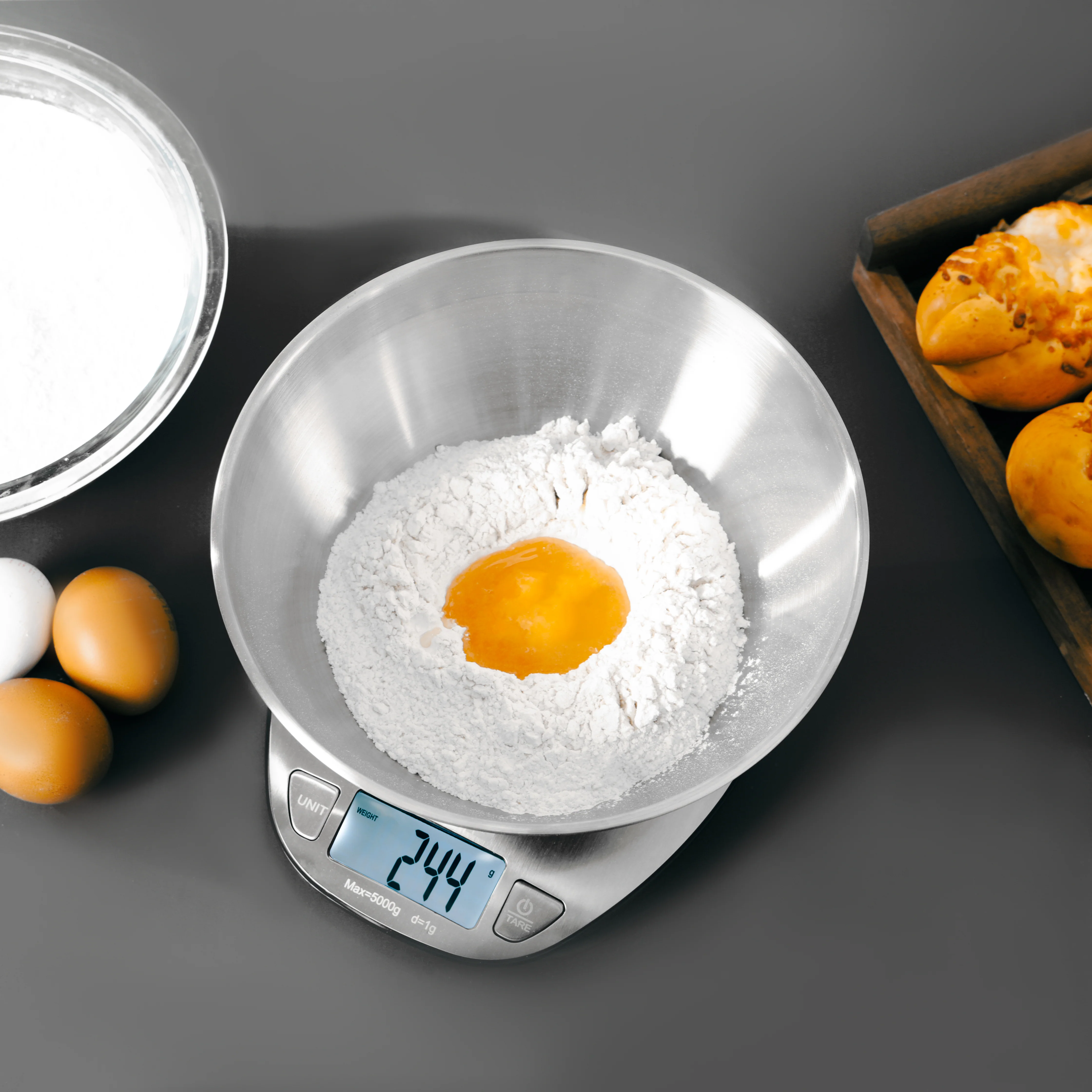 Geepas GKS4203 Stainless Steel Kitchen Scale | 5kg Capacity with Stainless Steel Bowl, LCD Backlight Display, Multi-Unit Measure, Low Power Use, 2-Year Warranty - Image 6