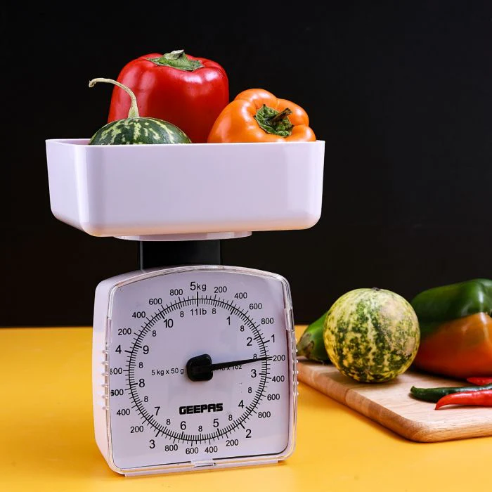 Geepas GKS46512 Kitchen Scale | 5kg Capacity Mechanical Weighing Scale | Durable ABS Body| Easy-to-Clean PS Tray| Easy-to-Read Dial| Compact Design| 2 Years Warranty - Image 3