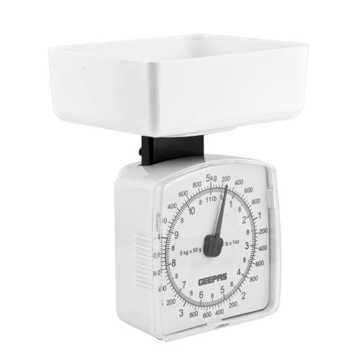 Geepas GKS46512 Kitchen Scale | 5kg Capacity Mechanical Weighing Scale | Durable ABS Body| Easy-to-Clean PS Tray| Easy-to-Read Dial| Compact Design| 2 Years Warranty - Image 5