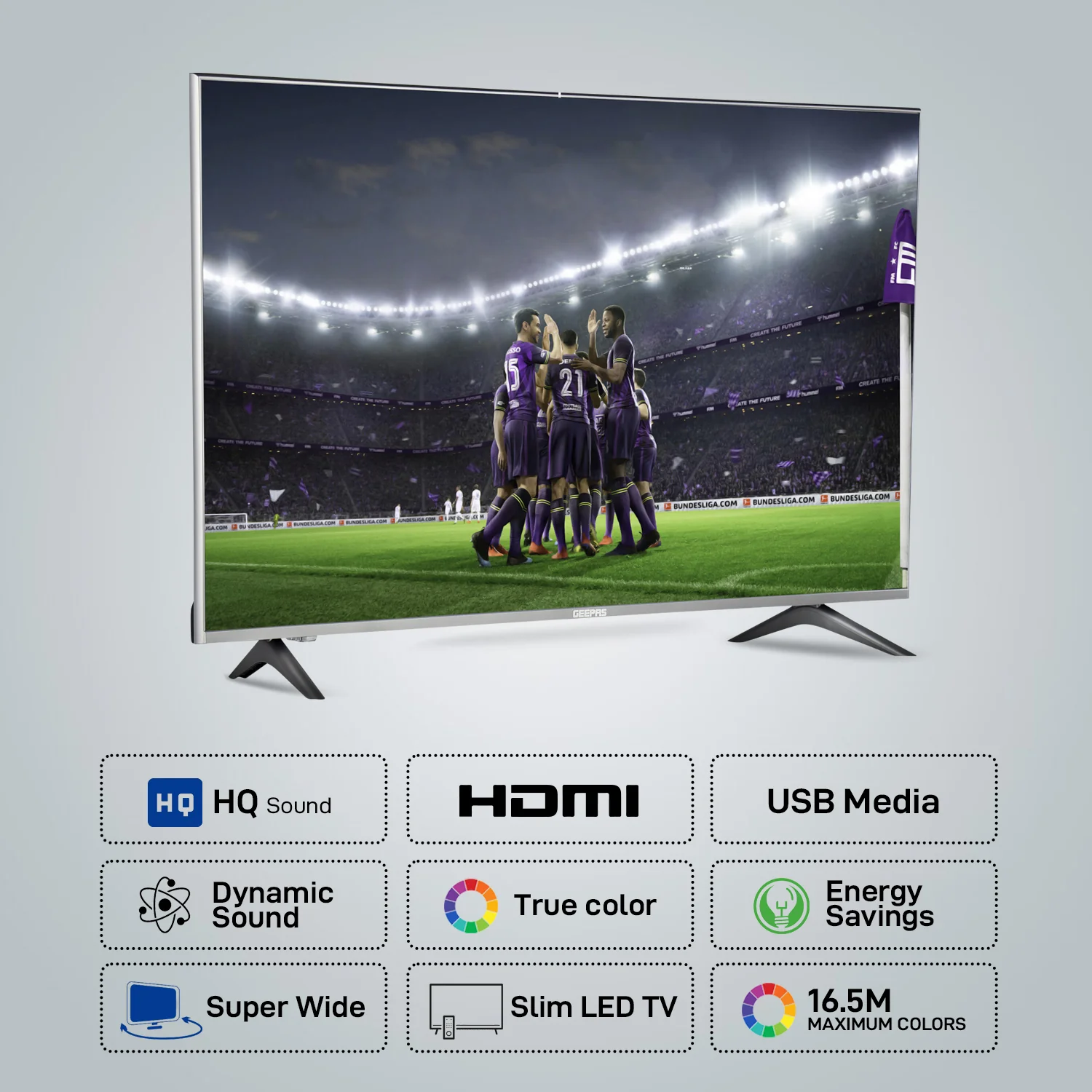 Geepas GLED3201EHD 32-Inch HD Ready LED TV | Frameless Design with Mat Silver Finish| HQ Sound | HDMI & USB Connectivity |  176° Wide Viewing Angle | Slim Design - Image 3