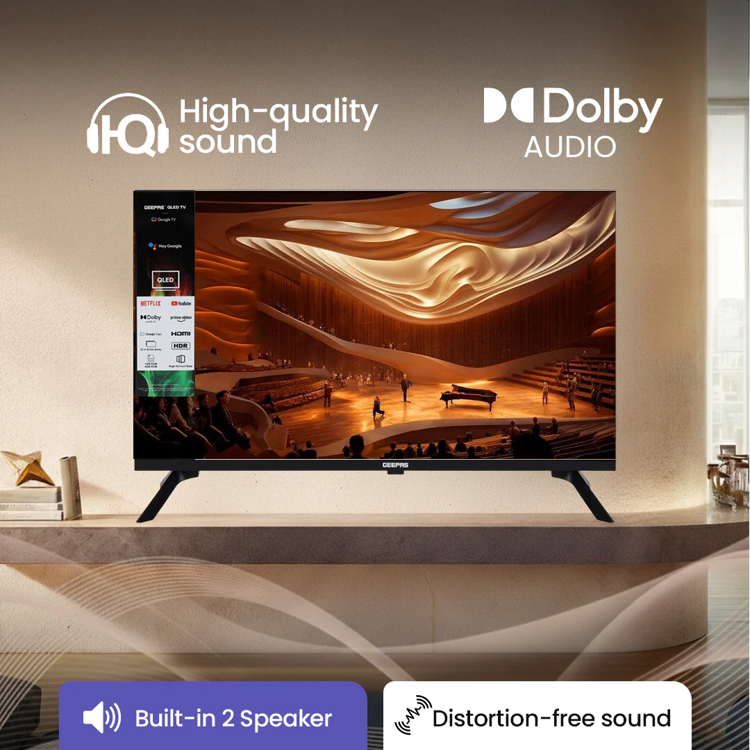 Geepas GLED3215GTQLD 32 Inch HD QLED Smart Google TV | Dolby Audio | Built-in Chromecast | HDMI & USB | 1366x768 Resolution |  Remote & Slim Design | 1-Year Warranty - Image 2