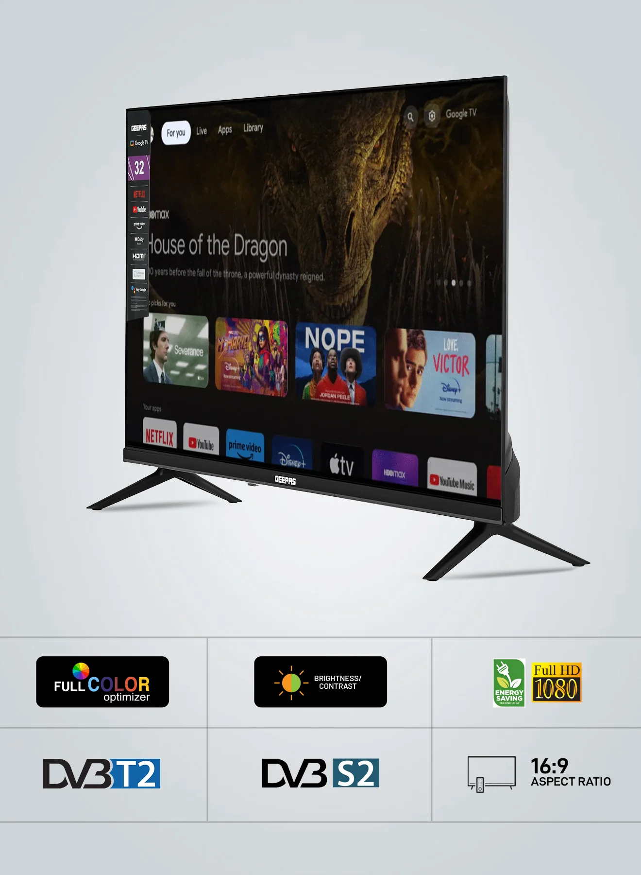 Geepas GLED4314SGXHD 43” Full HD Google TV | Smart LED TV with Chromecast| Dolby Audio| 3 HDMI| 2 USB| Wide Color Enhancer| Slim Design| 178° Viewing Angle| 2x8W Output - Image 5